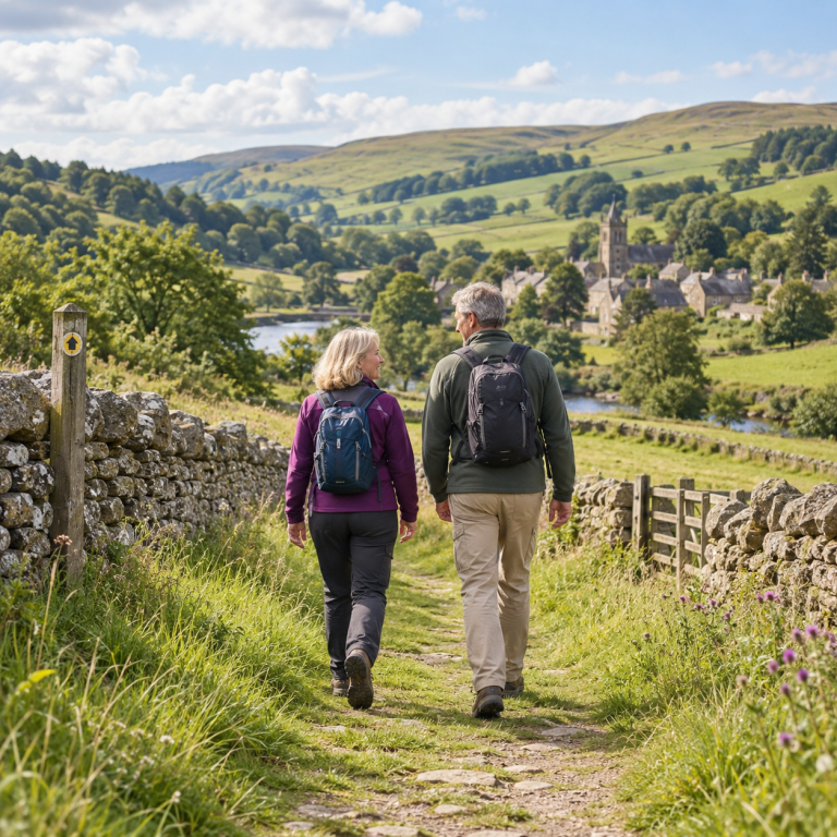 Walkers enjoying their route while their luggage is transferred Walkers enjoying their route while their luggage is transferred