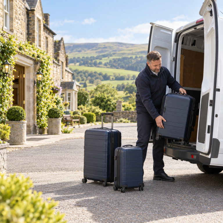MNN Logistics collecting labelled luggage from guest accommodation MNN Logistics collecting labelled luggage from guest accommodation